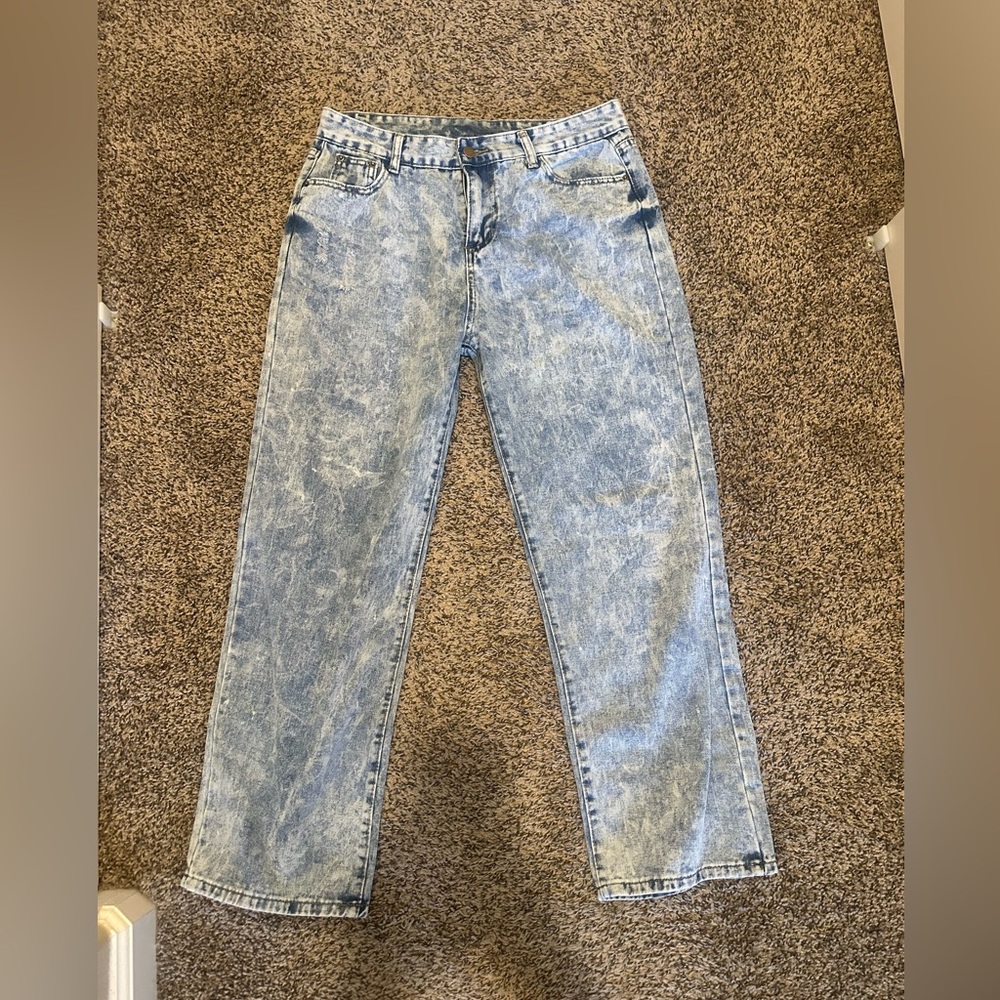 Denim Acid Wash Straight Leg Jeans